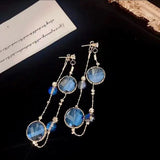 AndQ【In Oceans】two-in-one Blue crystals Temperament Tassel Earring