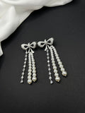 AndQ Bowknot Zircon Embedded Double Pearls Tassels Earrings