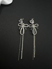 AndQ Bowknots Hearts Zircon Temperament Simple Tassels Earrings