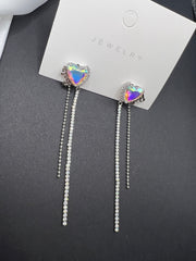 AndQ Aurora Zircon Heart Double Tassels Earrings