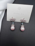 AndQ Gentle Pink Lotus Pearls Drop Earrings