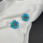 AndQ Blue Ocean Hearts Flower Studs Earrings