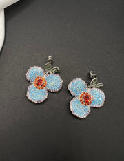 AndQ Blue Flower Shinny  Zircon Micro Embedded Earrings