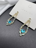 AndQ Blue Transparent Zircon Embedded Heart Earrings