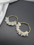 AndQ Handmade Fairy Flowers and Crystal Beads Hoop Earrings