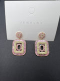 AndQ Pink and Light Yellow Classic Square Zircon Embedded Earrings