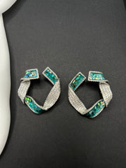 AndQ Ribbon Zircon Micro Embedded and Enamel Studs Earrings